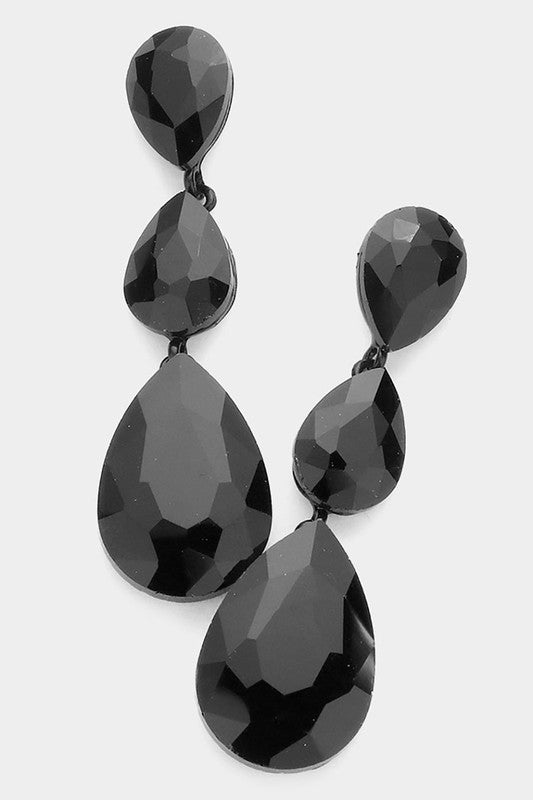 Triple Glass Crystal Teardrop Evening Earrings - Debs on 5th