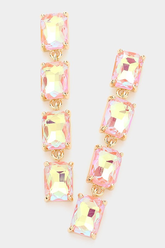 Emerald Cut Stone Link Dangle Evening Earrings - Debs on 5th