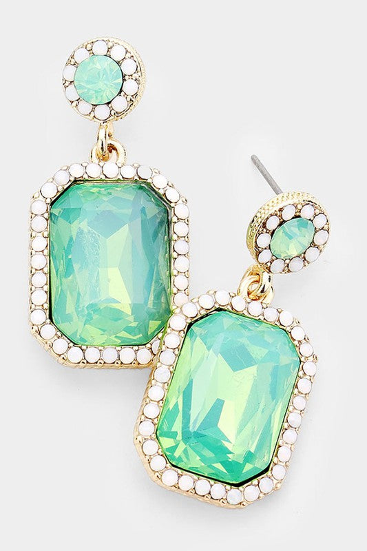 Rhinestone Rectangle Stone Evening Earrings - Debs on 5th