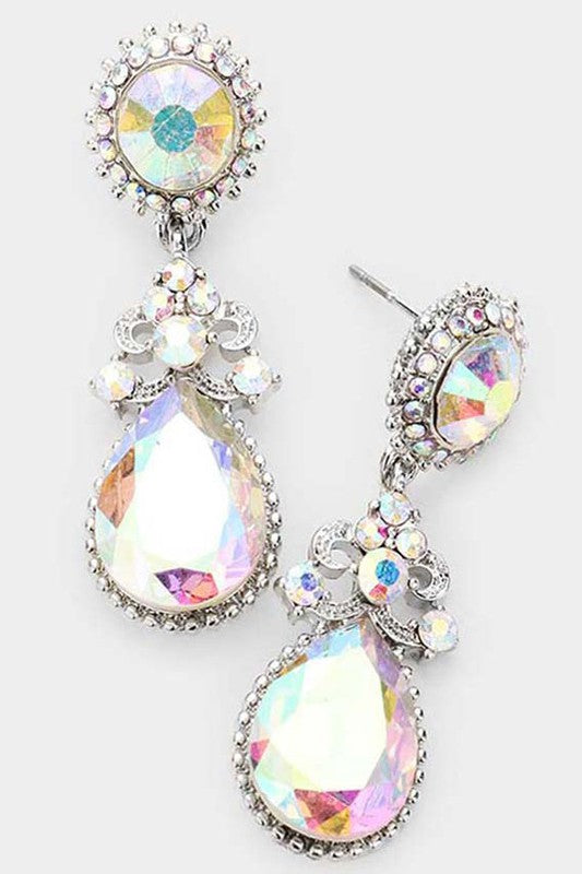 Glass Crystal Teardrop Dangle Evening Earrings - Debs on 5th