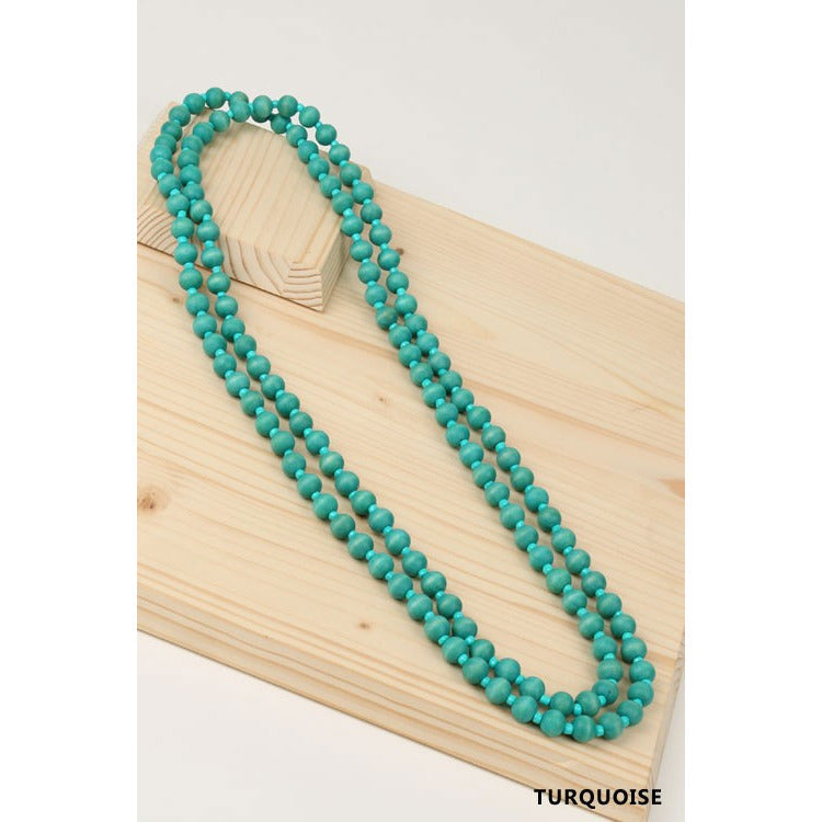 Wood Beaded Long Necklace - Debs Boutique  LLC