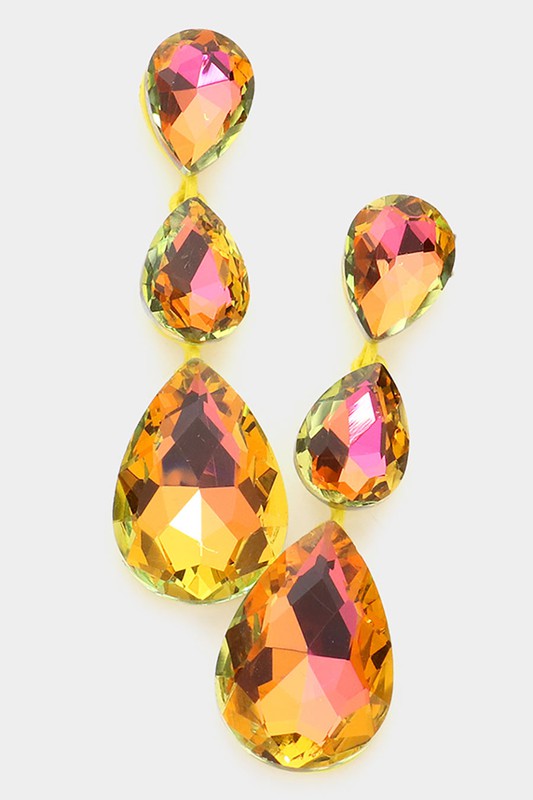Triple Glass Crystal Teardrop Evening Earrings - Debs on 5th